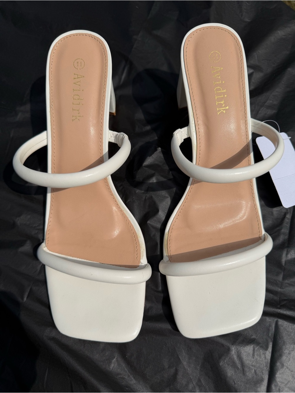 Avidirk Women’s Square Open Toe Two Strap Chunky Heel Sandals White Size 11